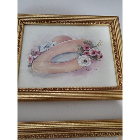 Peggy Abrams Victorian Hats Set of 2 Gold Tone Framed Art Prints - Picture 3 of 8